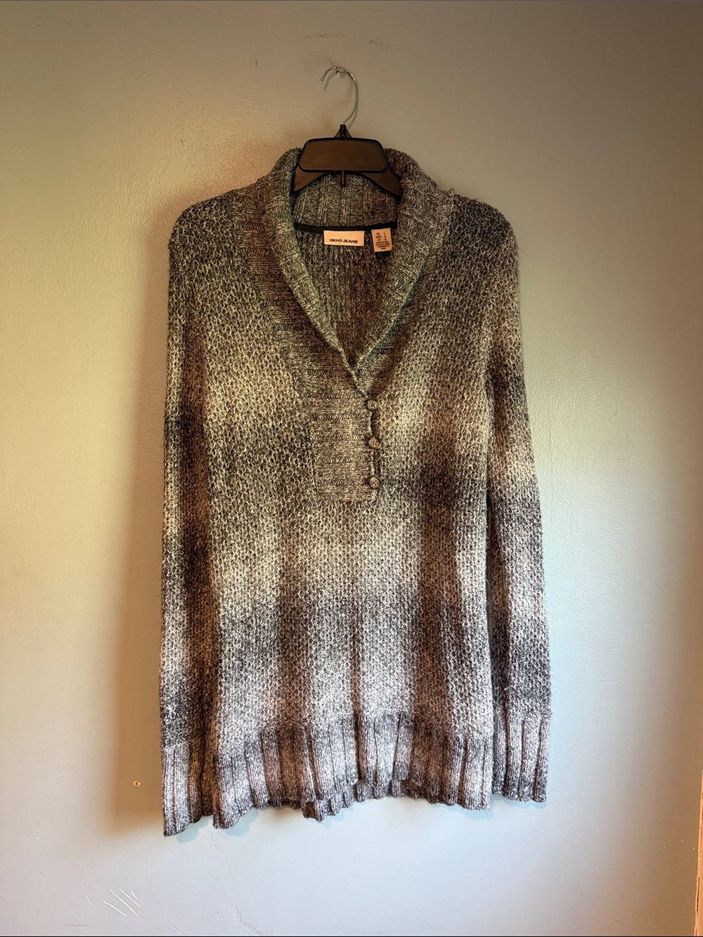 DKNY Ombre Shawl-Collar Pullover in Gray and Brown